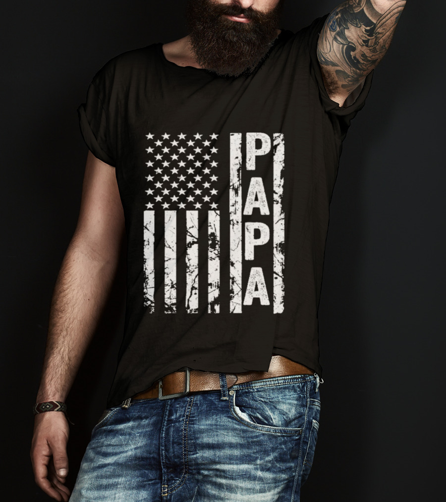 Papa USA Flag Distressed Style Stars And Stripes T-Shirt