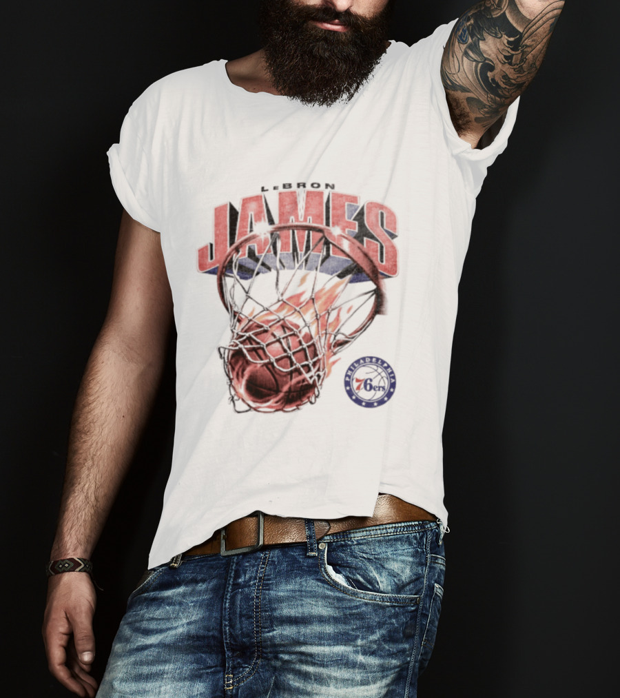 LeBron James 23 Basketball Fire Hoop Philadelphia 76ers T-Shirt