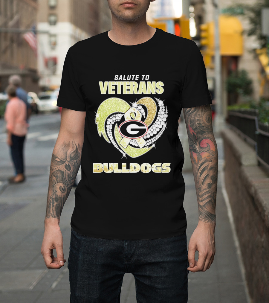 Salute To Veterans Georgia Bulldogs Heart Ribbon T-Shirt