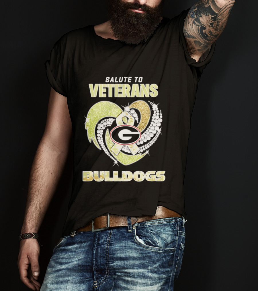 Salute To Veterans Georgia Bulldogs Heart Ribbon T-Shirt