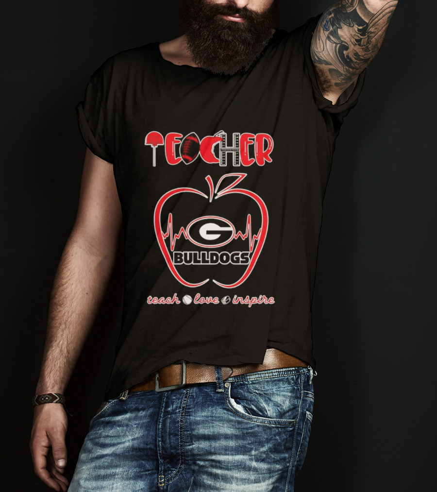 Teacher Georgia Bulldogs Teach Love Inspire School Spirit T-Shirt