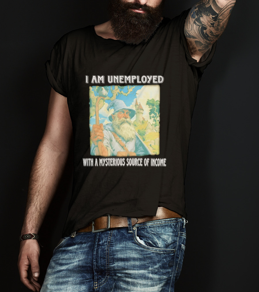 I Am Unemployed Mysterious Source Of Income Medieval Wizard And Castle T-Shirt