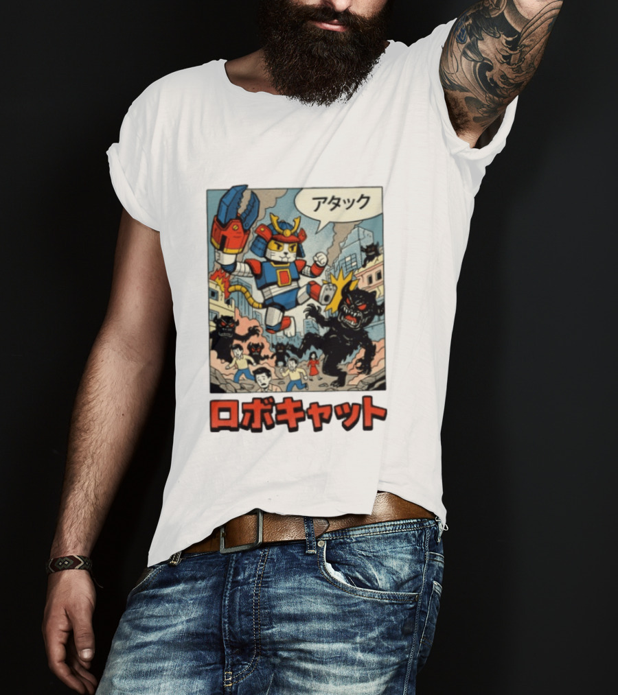 RoboCat Attack Japanese Mecha Kaiju T-Shirt
