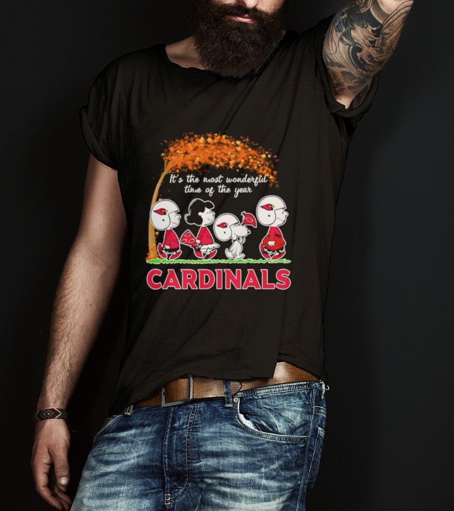 Arizona Cardinals Peanuts Halloween 2026 Fall Autumn It's The Most Wonderful Time Of The Year T-Shirt