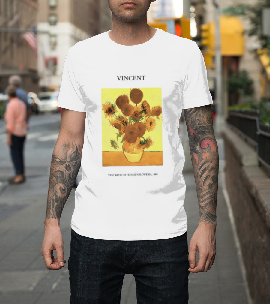 Vincent Van Gogh Sunflowers Vase Painting Vincent Written On It T-Shirt