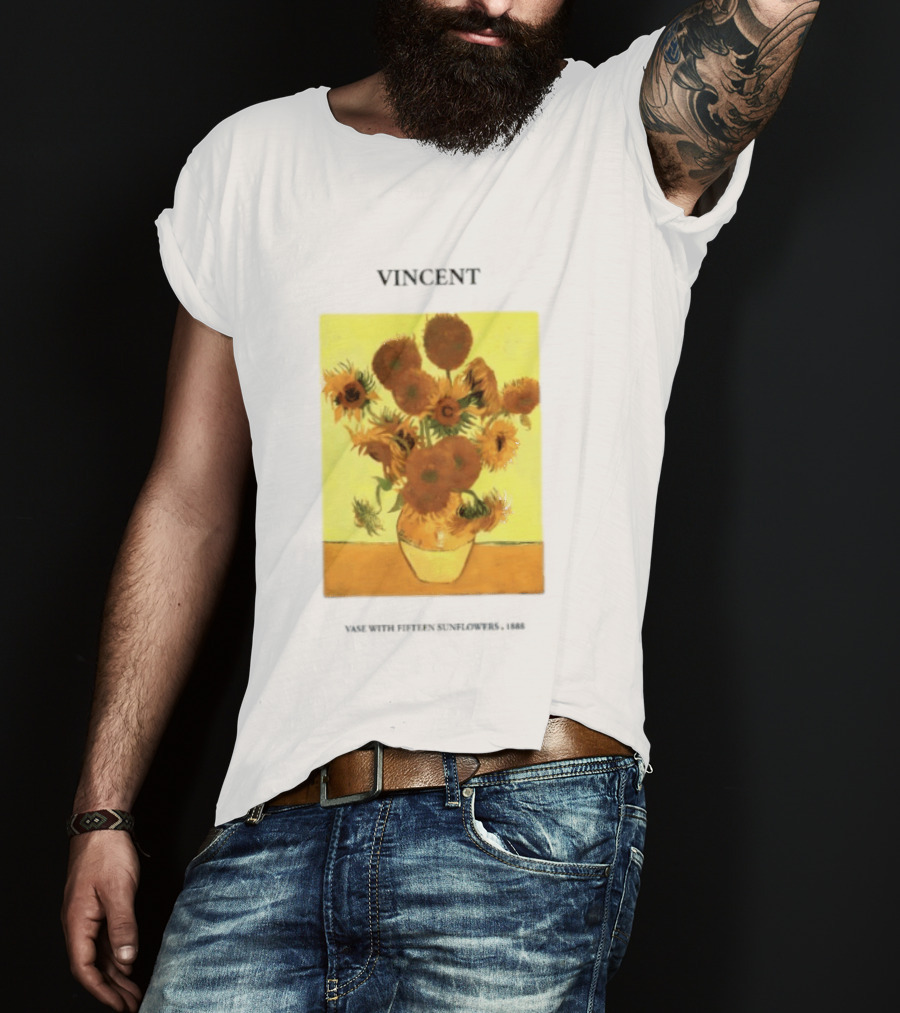 Vincent Van Gogh Sunflowers Vase Painting Vincent Written On It T-Shirt