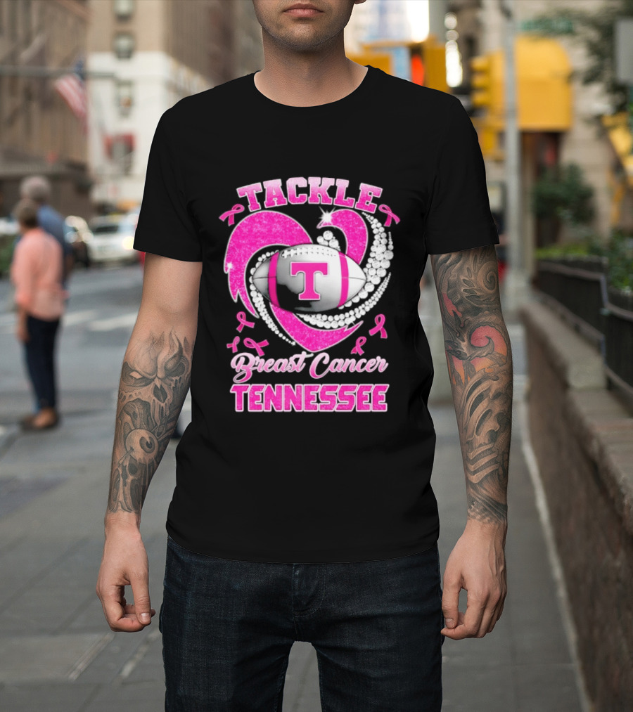 Tackle Breast Cancer Tennessee Volunteers Pink Ribbon Football Awareness T-Shirt