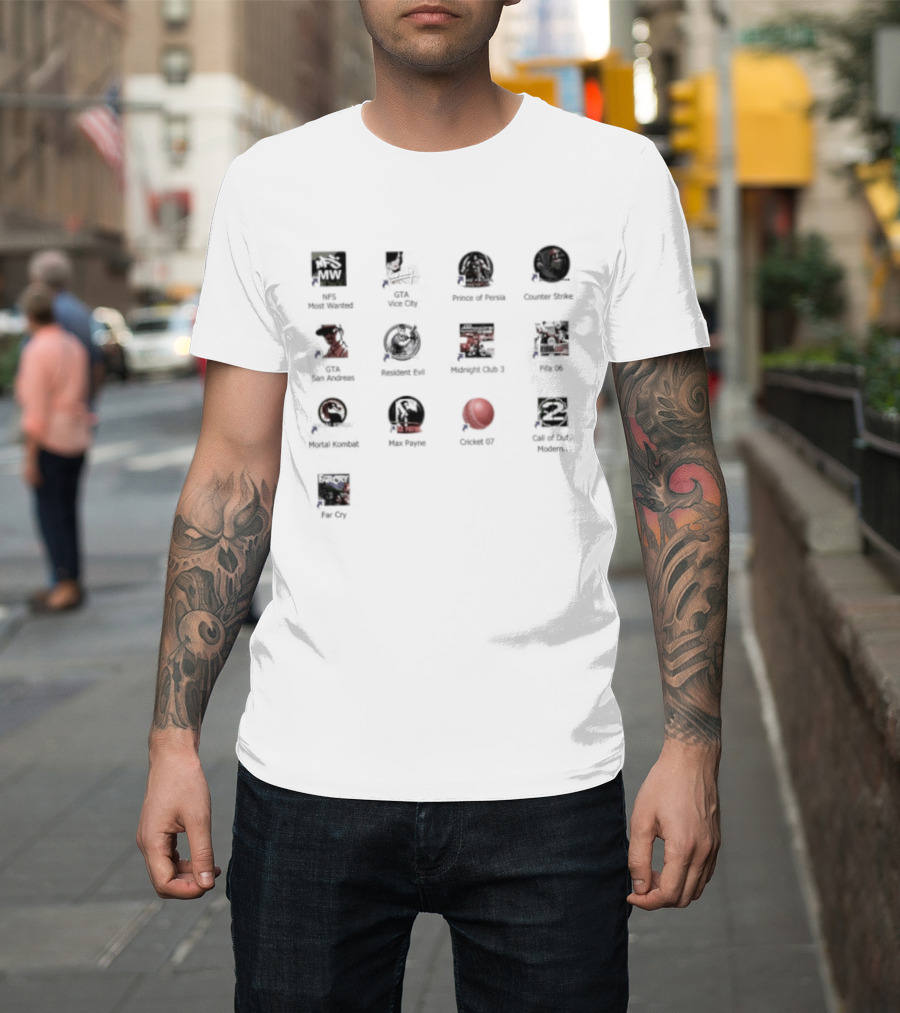 NFS Most Wanted GTA Vice City Prince Of Persia Counter Strike Call Of Duty Desktop Classics T-Shirt