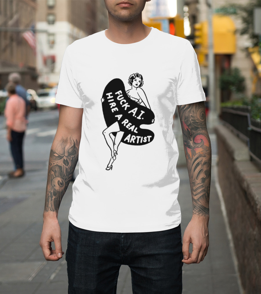 Fuck AI Hire A Real Artist Vintage Pin Up Style Palette T-Shirt