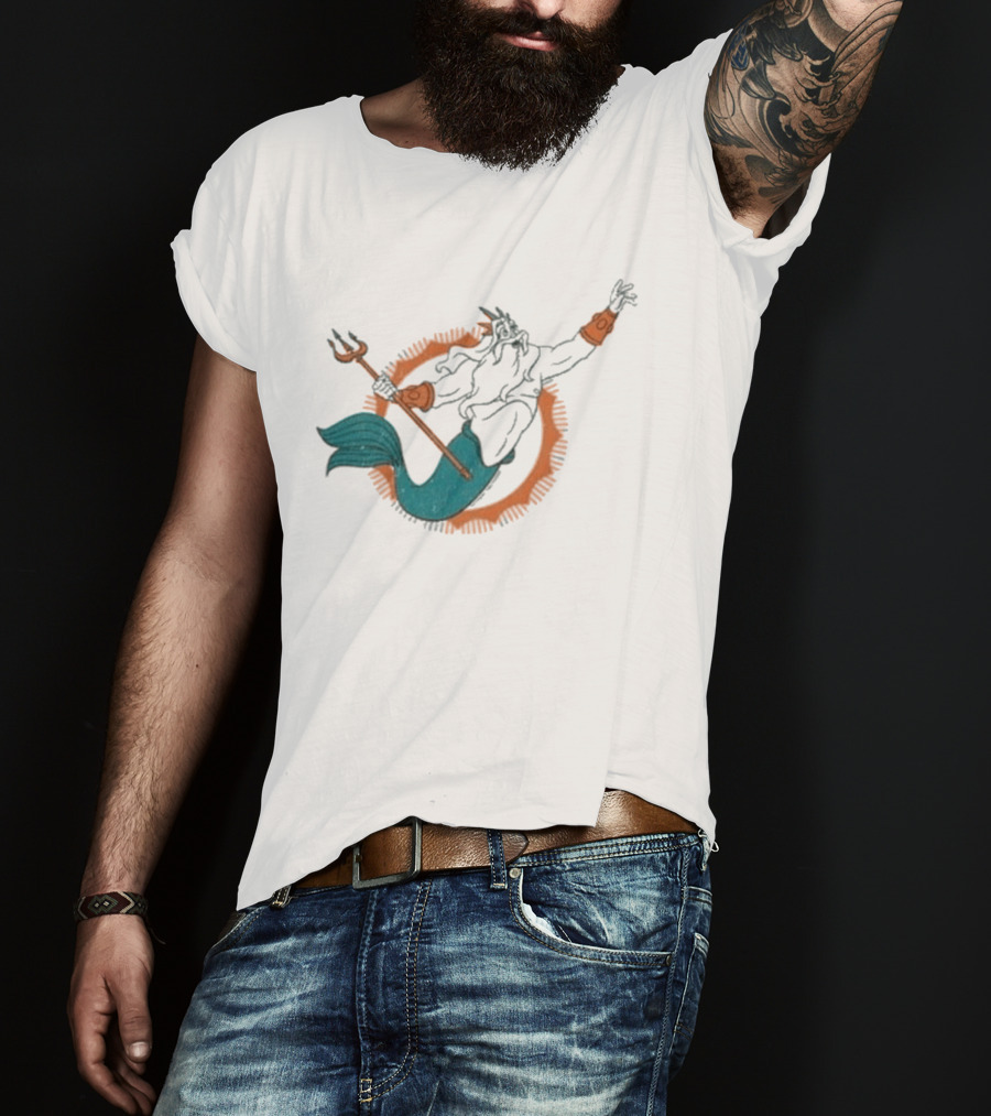 Miami Dolphins King Triton Pose With Trident And Aqua Tail T-Shirt