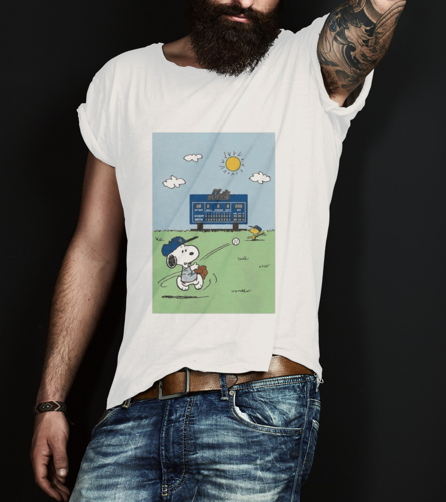 NY Mets Peanuts Snoopy Baseball Game Day T-Shirt