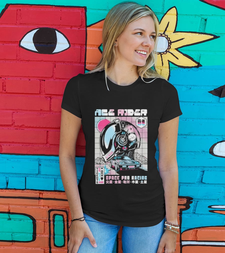 Ace Rider Space Pro Racing Cyberpunk Aesthetic Neon Retro Car T-Shirt