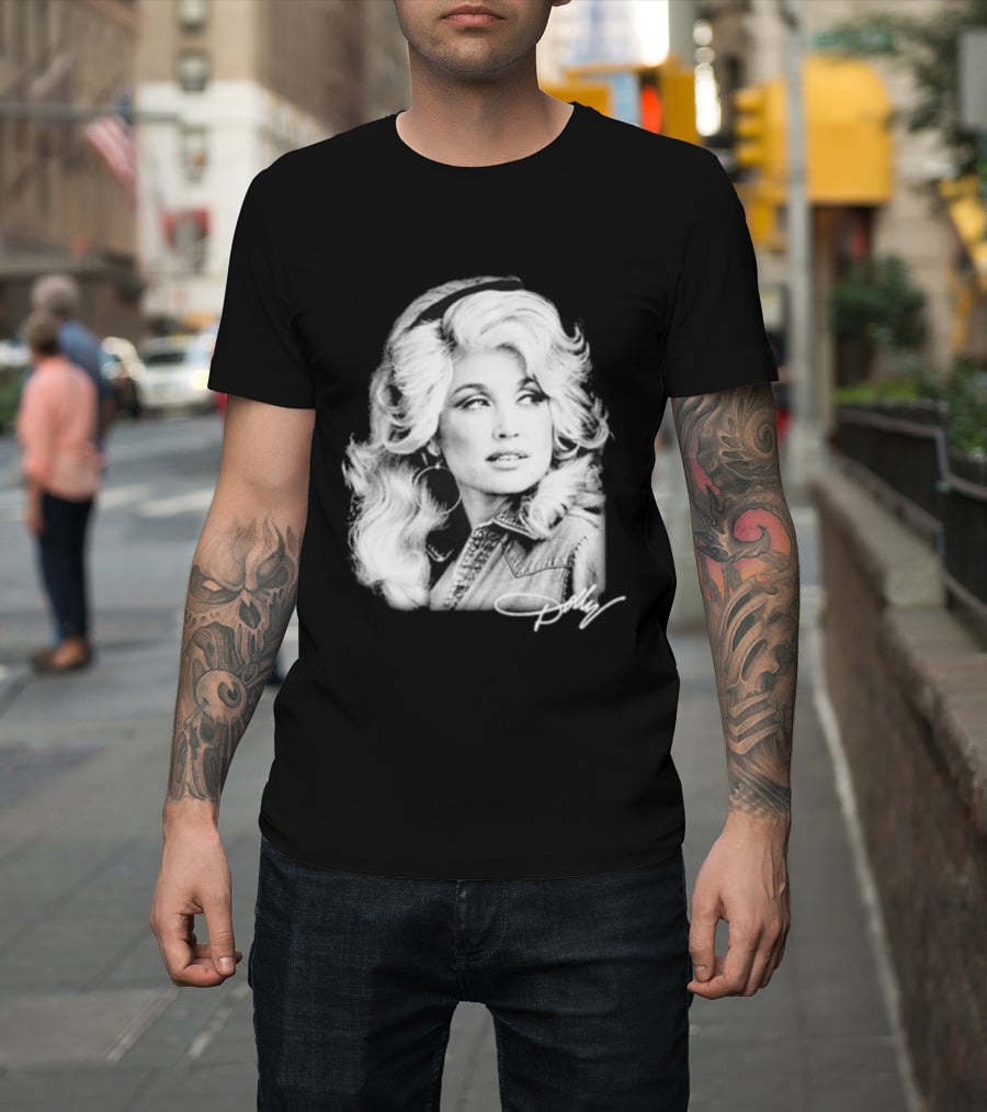 Dolly Parton Dolly Forever Legend Vintage Black And White Denim T-Shirt