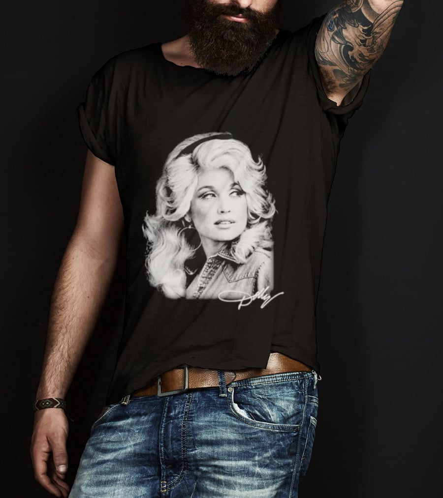 Dolly Parton Dolly Forever Legend Vintage Black And White Denim T-Shirt