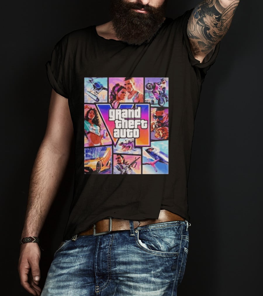 Grand Theft Auto VI Vice City Stories Helicopter Motorbike Rockstar Games T-Shirt