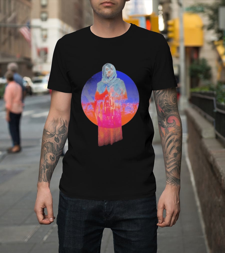 Hot Spot Eclipse Surreal Mystical Figure Eerie Hooded Apparition In Vibrant Color Spectrum T-Shirt