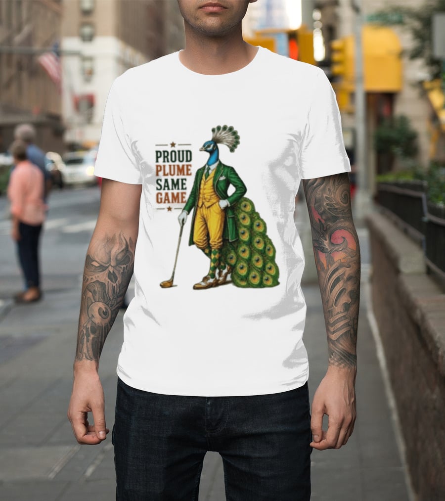 Proud Plume Same Game Peacock Golf Club Cartoon T-Shirt