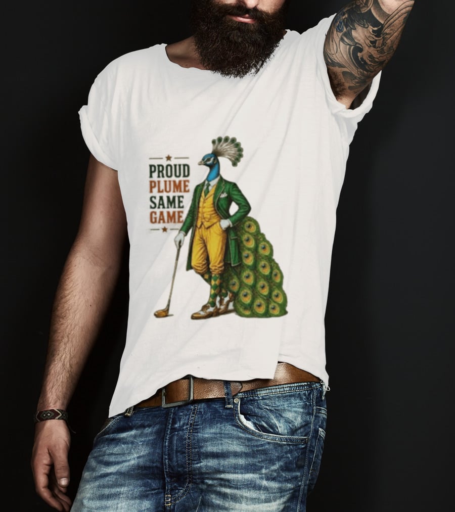 Proud Plume Same Game Peacock Golf Club Cartoon T-Shirt