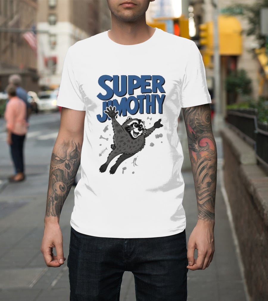 Super Jimothy Leaping Raccoon Playful Adventure T-Shirt