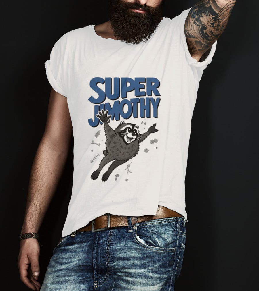 Super Jimothy Leaping Raccoon Playful Adventure T-Shirt