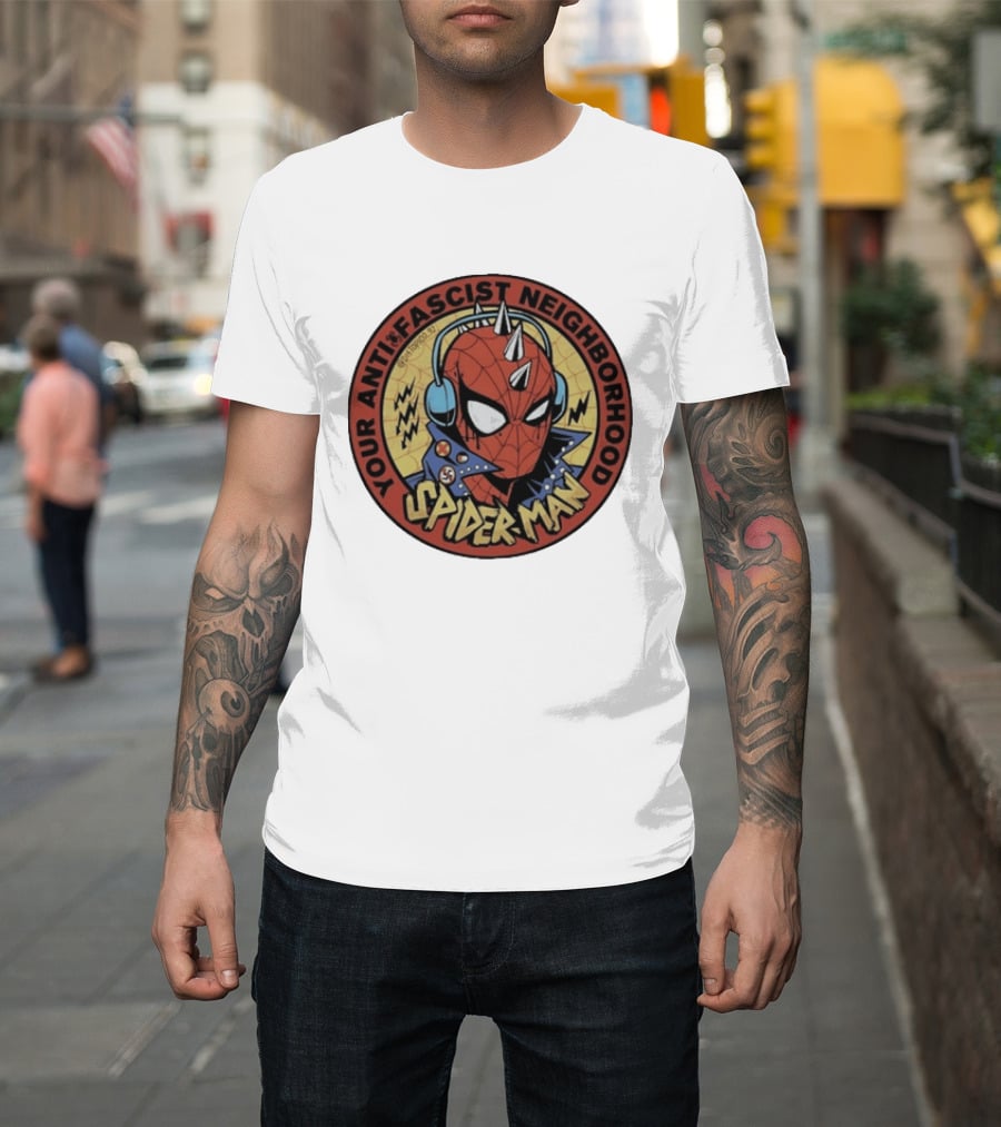Spider Man Anti Fascist Punk Style Headphones Jacket T-Shirt