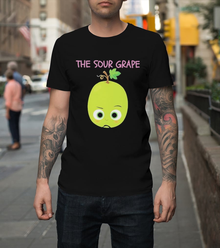 The Sour Grape Cute Green Fruit Character With Leaf And Stem Expression T-Shirt