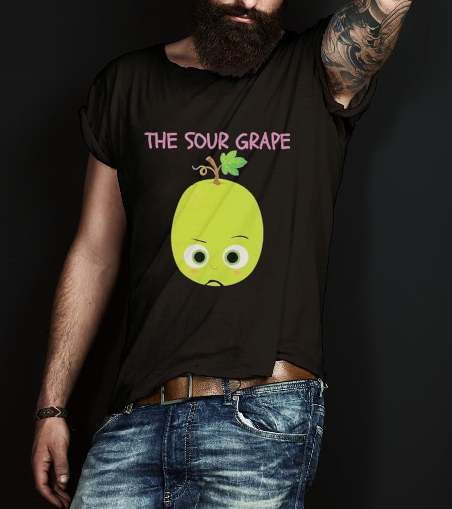 The Sour Grape Cute Green Fruit Character With Leaf And Stem Expression T-Shirt