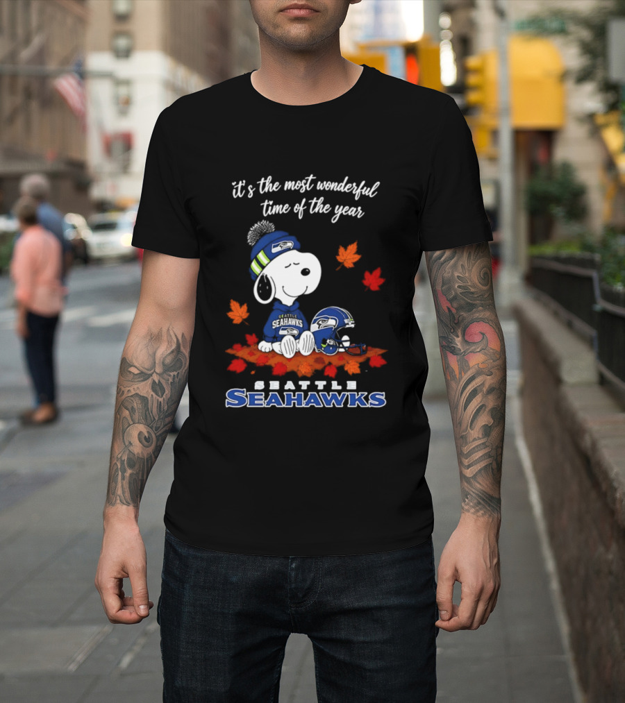 Snoopy Seattle Seahawks It's The Most Wonderful Time Of The Year Halloween 2026 T-Shirt
