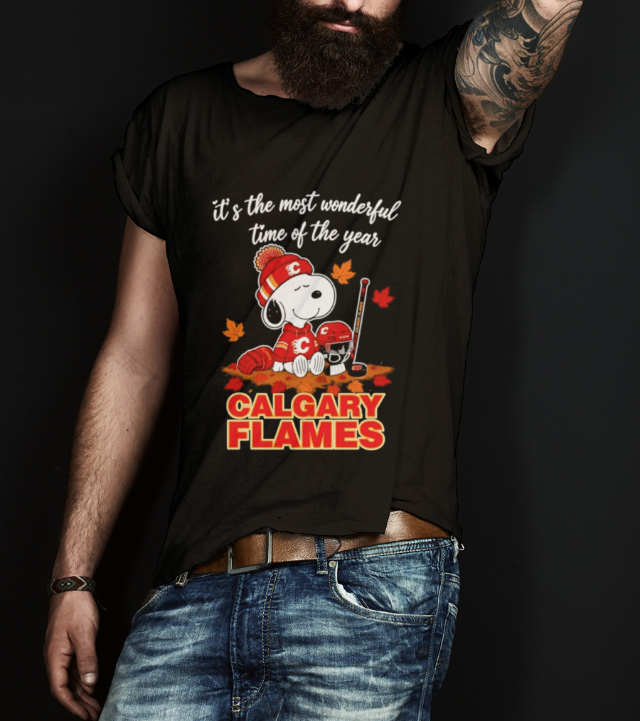 Calgary Flames Snoopy It's The Most Wonderful Time Of The Year T-Shirt