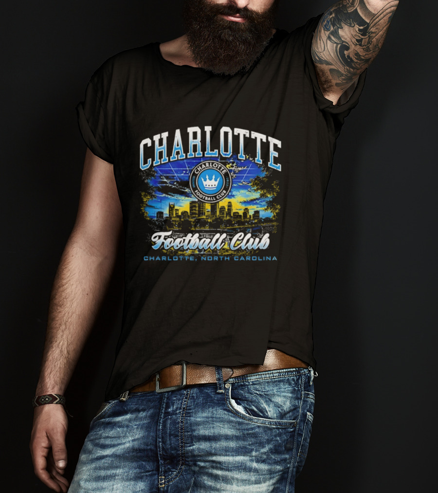 Charlotte Football Club Skyline Charlotte North Carolina Crown T-Shirt