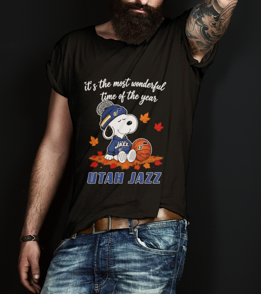 Utah Jazz Snoopy Halloween 2026 It's The Most Wonderful Time Of The Year Basketball Fan Leaves T-Shirt