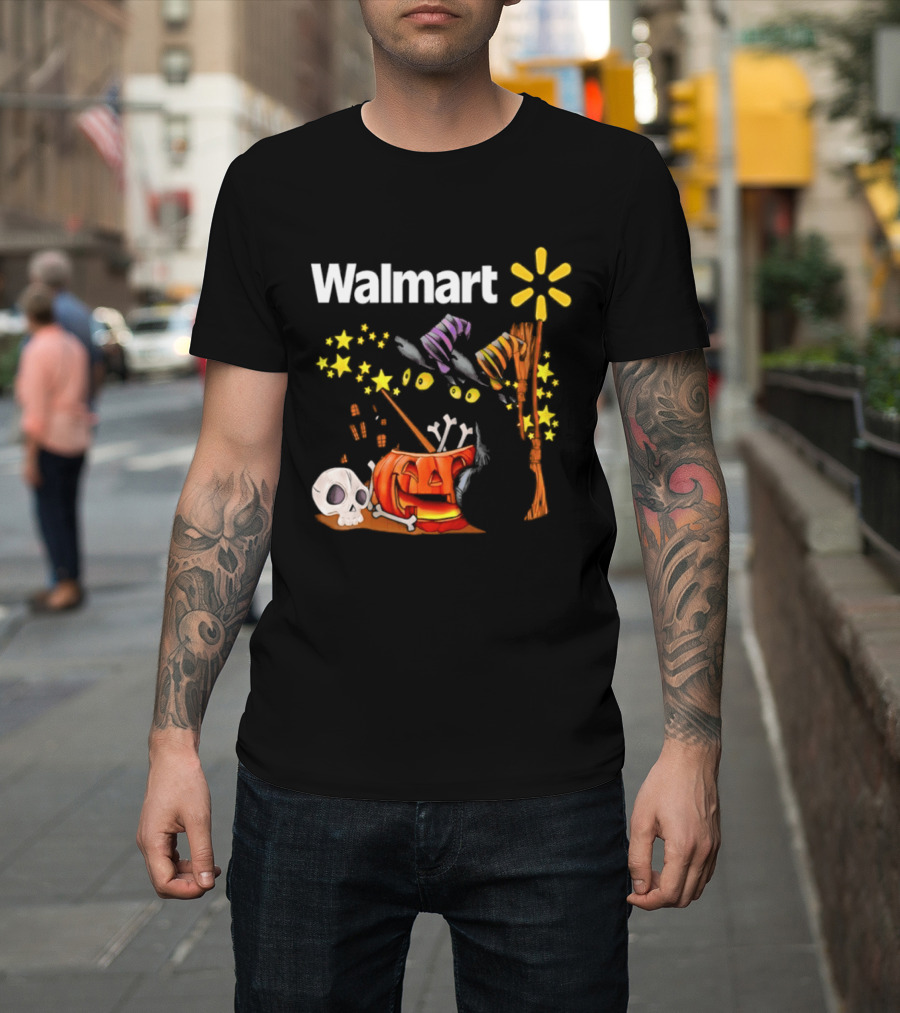 Walmart Halloween 2026 Black Cats With Witch Hats Pumpkin Skull And Stars T-Shirt