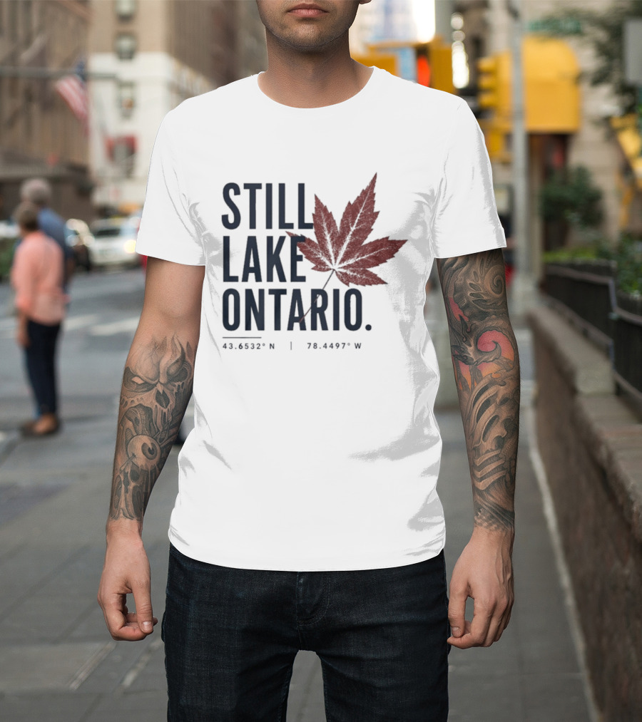 Still Lake Ontario Canadian Pride Red Maple Leaf Coordinates T-Shirt