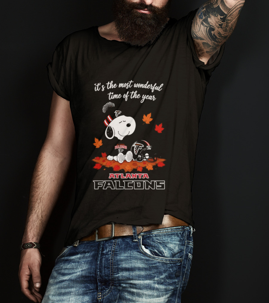Atlanta Falcons Snoopy Fall Halloween 2026 Most Wonderful Time Of The Year Leaves T-Shirt