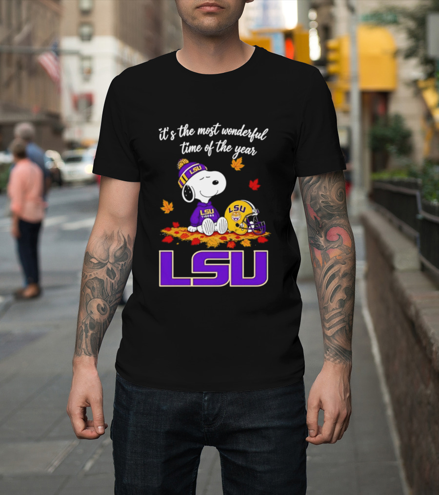 LSU Tigers Snoopy Wonderful Time Football Fall Leaves 2026 T-Shirt