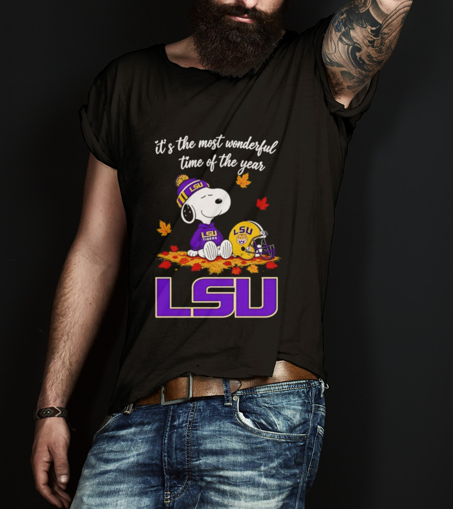 LSU Tigers Snoopy Wonderful Time Football Fall Leaves 2026 T-Shirt