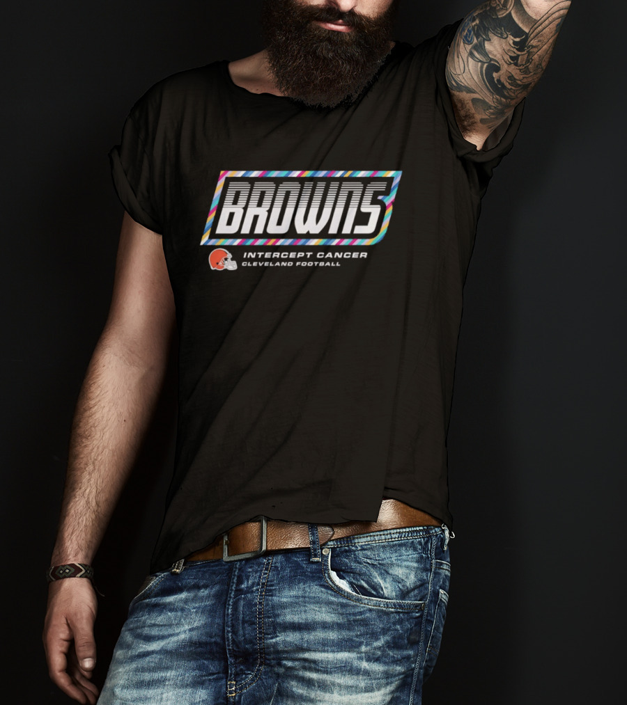 Cleveland Browns Intercept Cancer 2026 Crucial Catch Football Browns Helmet T-Shirt