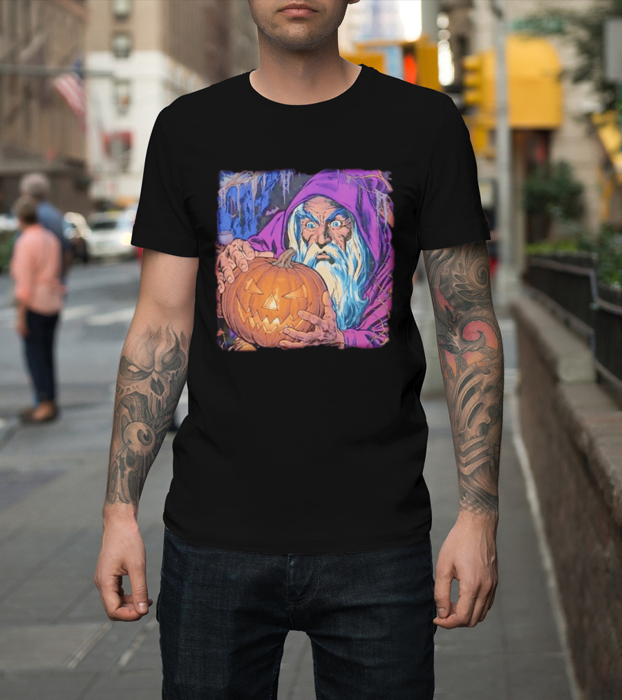 Pondering The Pumpkin Halloween Wizard With Jack O' Lantern 2026 T-Shirt