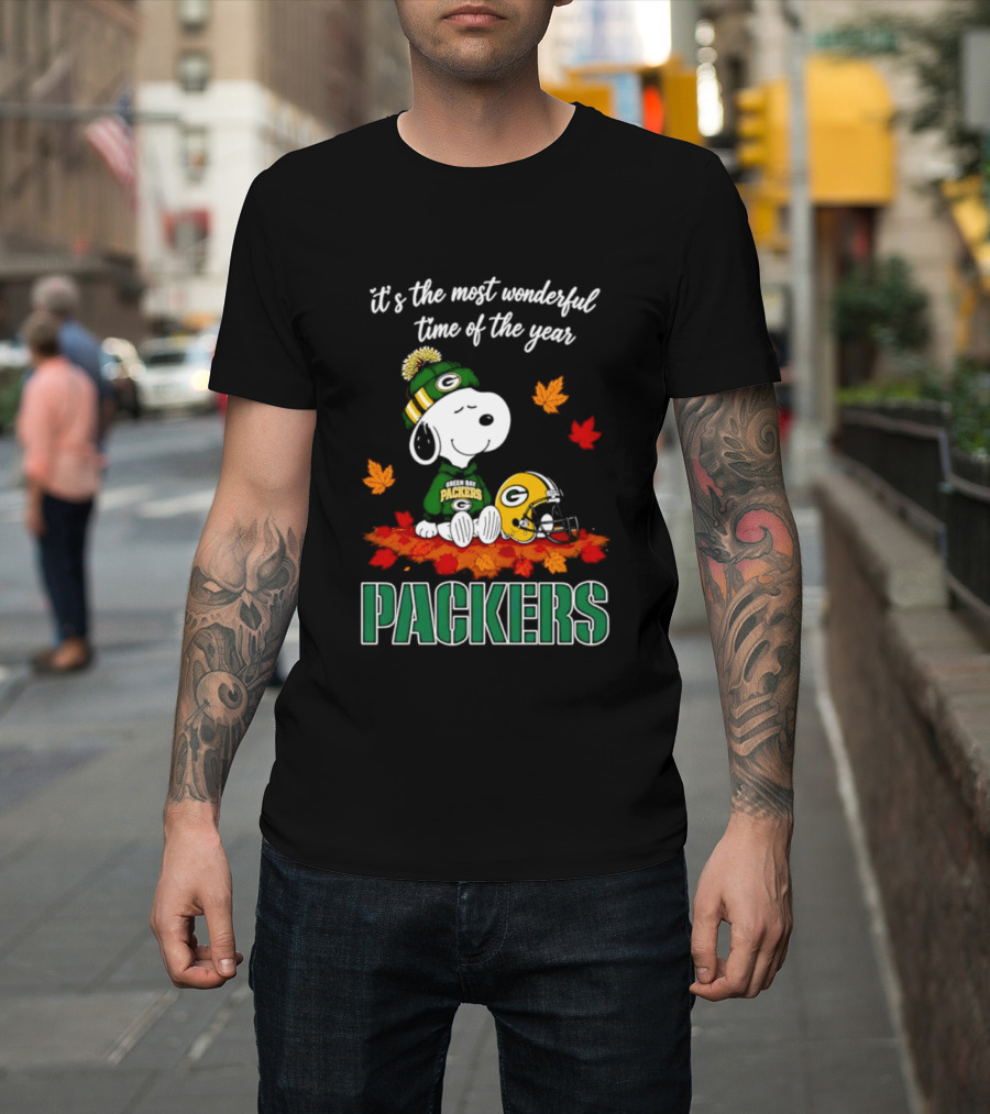 Packers Snoopy Fall Halloween 2026 Most Wonderful Time Of The Year T-Shirt