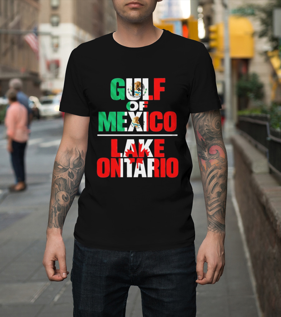 Gulf Of Mexico Lake Ontario Mexican Flag Canadian Maple Leaf Fusion T-Shirt