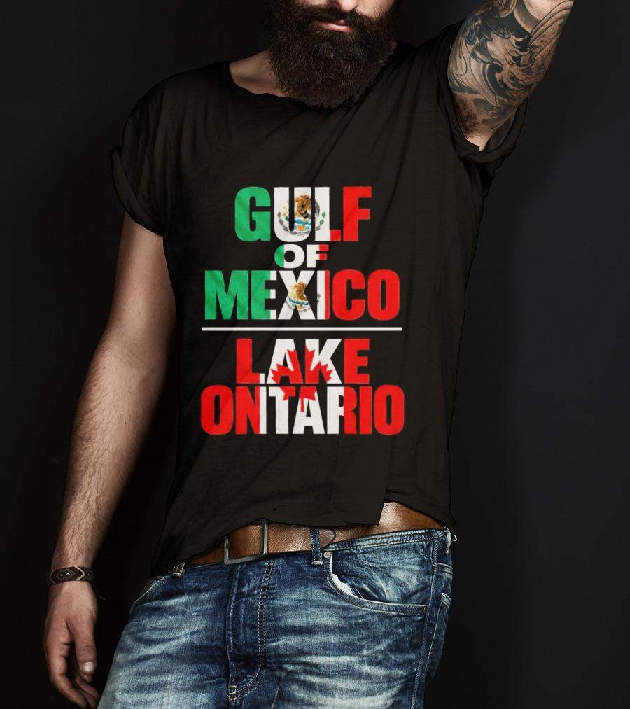 Gulf Of Mexico Lake Ontario Mexican Flag Canadian Maple Leaf Fusion T-Shirt