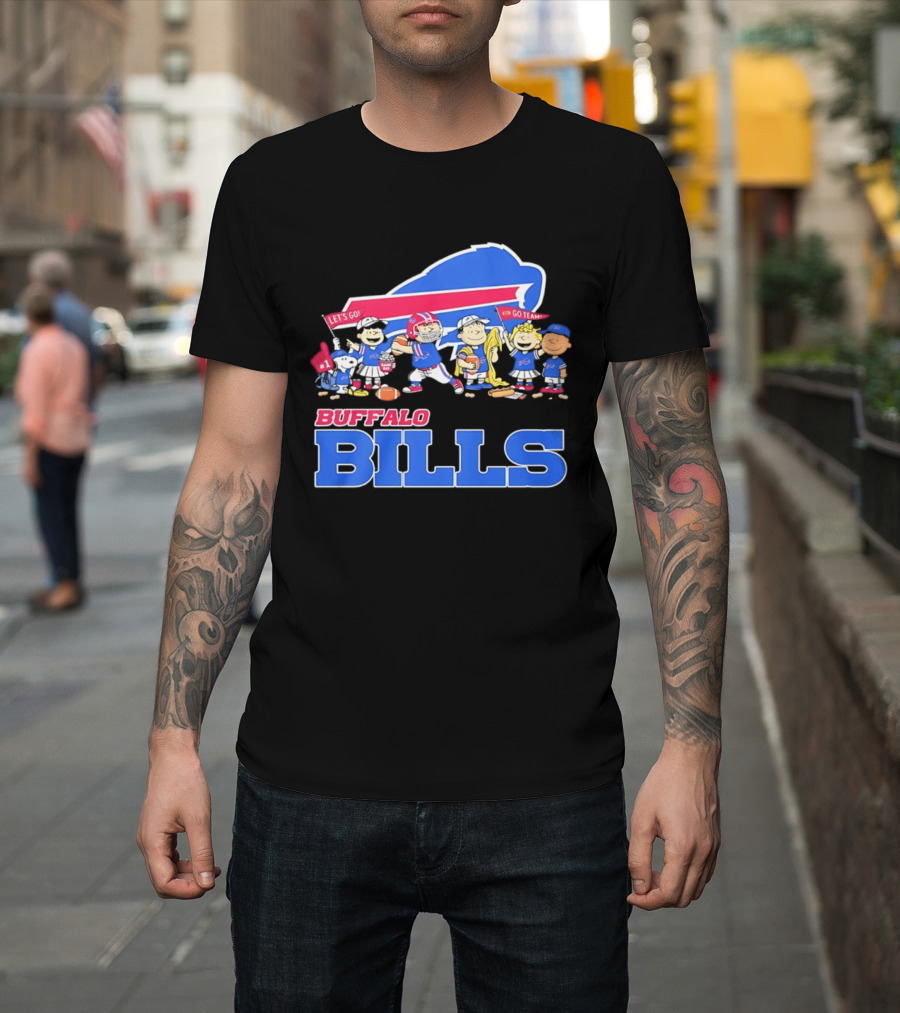 Peanuts Characters Supporting Buffalo Bills Team Fan Gear T-Shirt