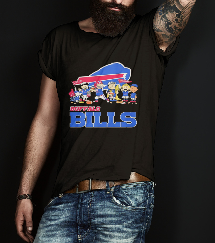 Peanuts Characters Supporting Buffalo Bills Team Fan Gear T-Shirt