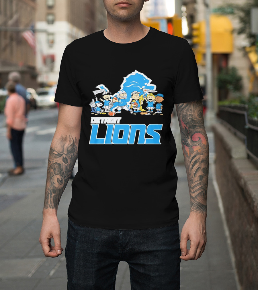 Peanuts Characters With Detroit Lions Team Collaboration T-Shirt