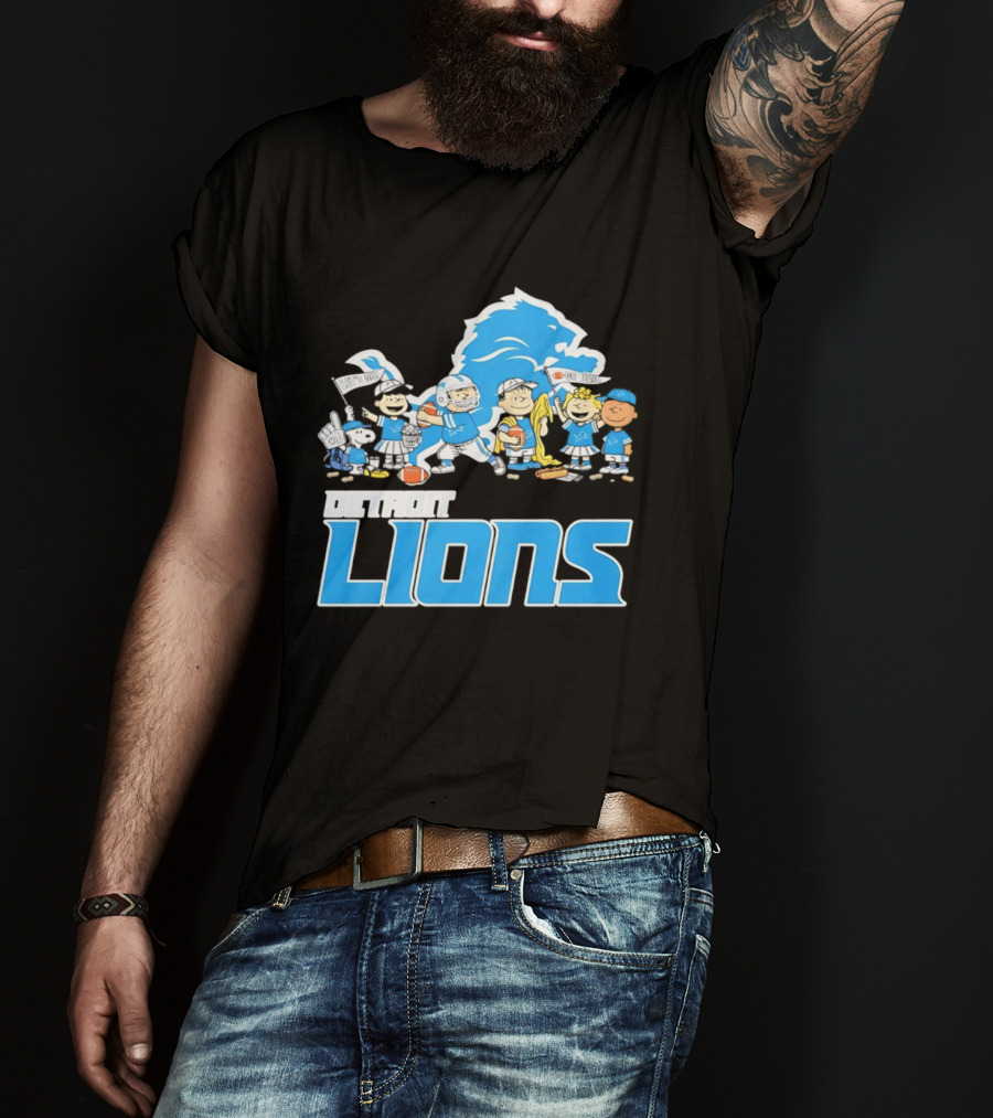 Peanuts Characters With Detroit Lions Team Collaboration T-Shirt