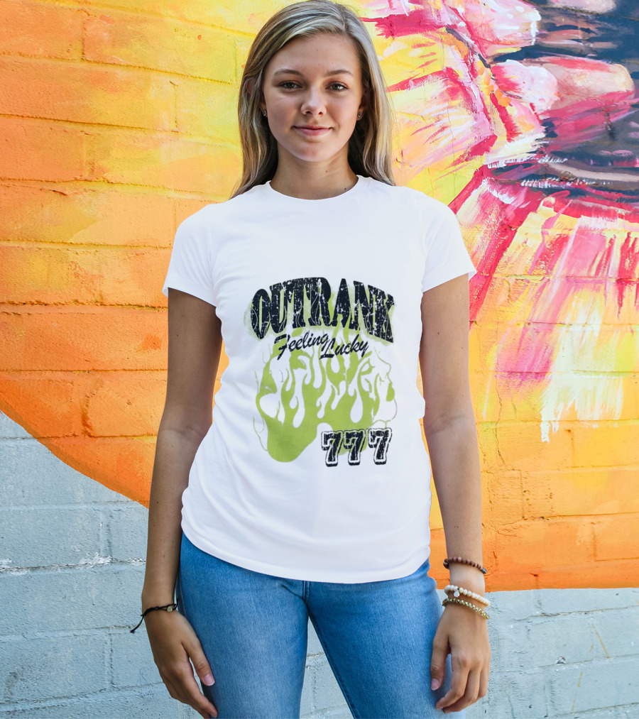 Outrank Feeling Lucky 777 Green Flames T-Shirt