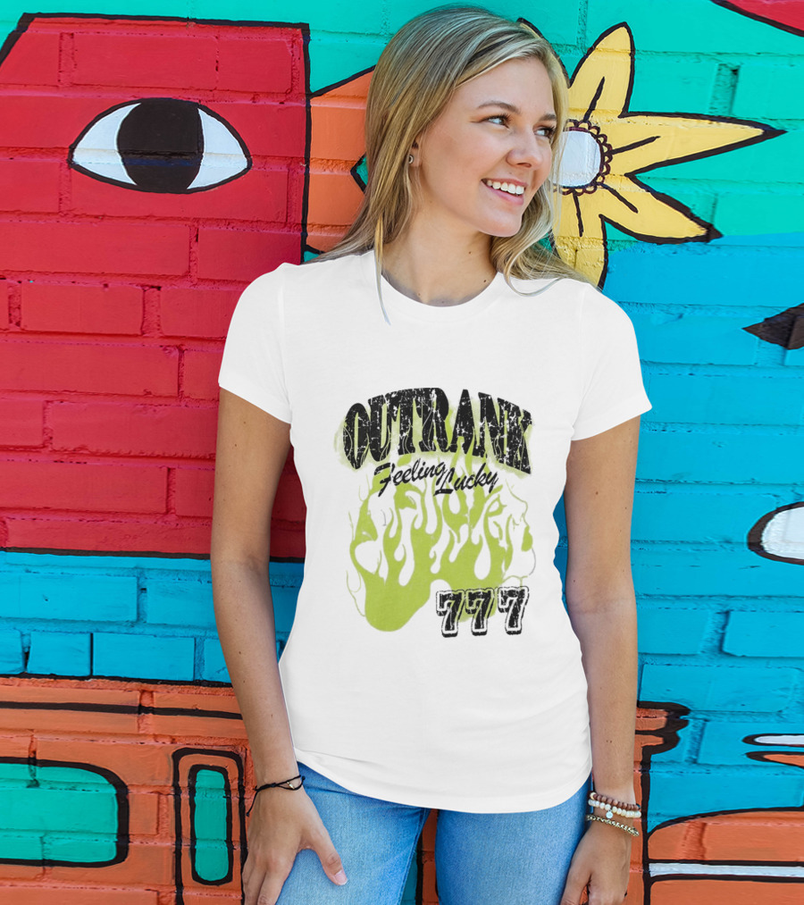 Outrank Feeling Lucky 777 Green Flames T-Shirt