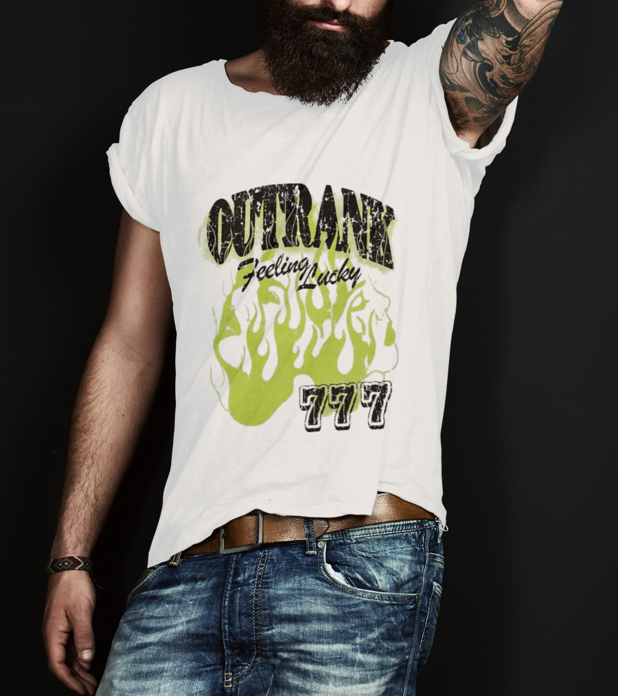 Outrank Feeling Lucky 777 Green Flames T-Shirt