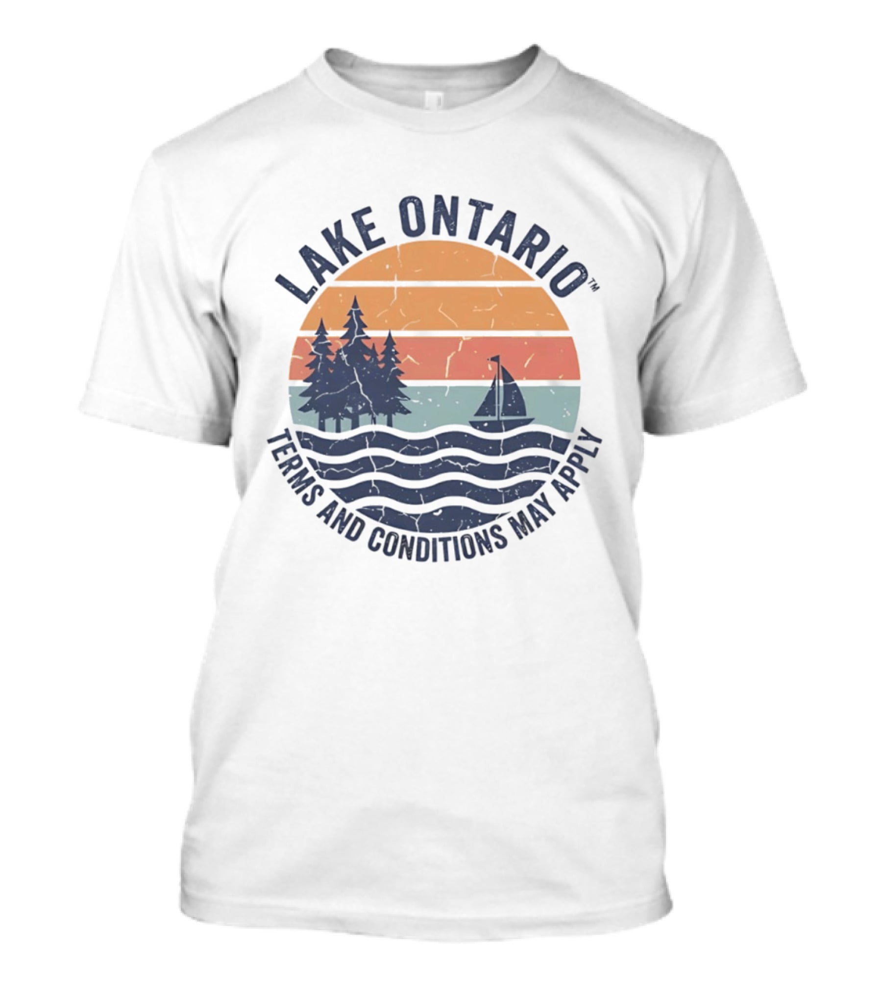 Lake Ontario Terms And Conditions May Apply Sunset Scene With Sailboat And Trees T-Shirt