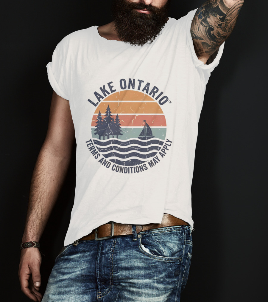 Lake Ontario Terms And Conditions May Apply Sunset Scene With Sailboat And Trees T-Shirt